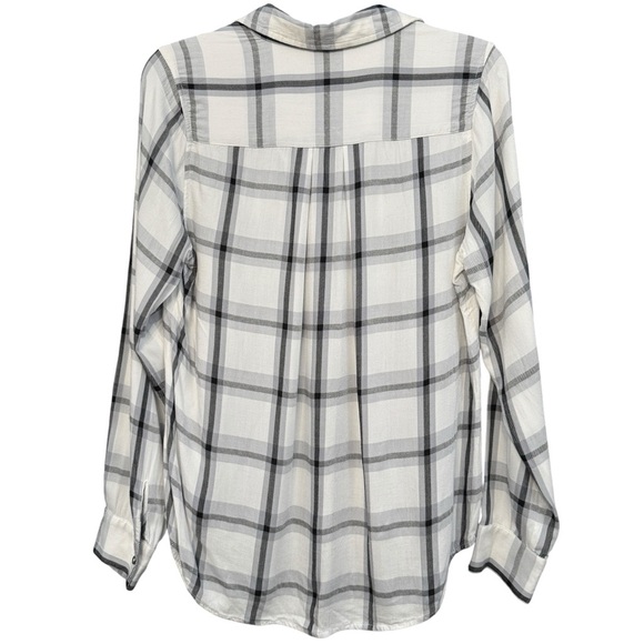 Tart Plaid Button Down Shirt M Gray White Hi-Low Blouse - Picture 2 of 4